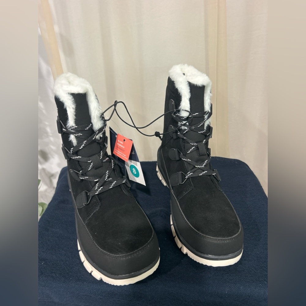 Waterproof Snow Boots Universal Thread Faux Fur Black Size 8 NWT